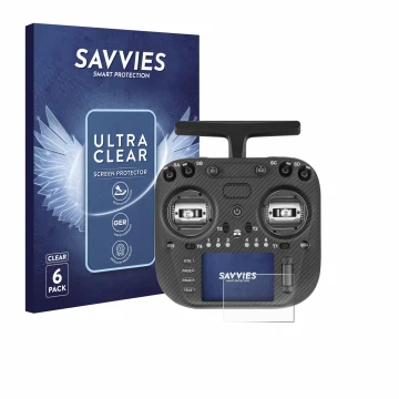 Vorderseite einer Produktverpackung mit dem Markenlogo Savvies. Daneben ist das Gerät Radiomaster TX15 Max mit dem zugehörigen