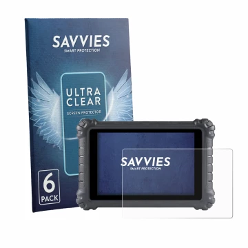 Vorderseite einer Produktverpackung mit dem Markenlogo Savvies. Daneben ist das Gerät Autel MaxiSys MS906 Pro mit dem zugehöri