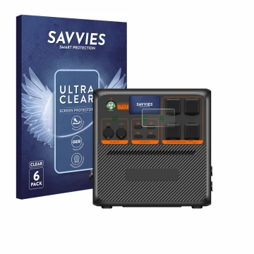 Vorderseite einer Produktverpackung mit dem Markenlogo Savvies. Daneben ist das Gerät Bluetti AC240P mit dem zugehörigen Displ