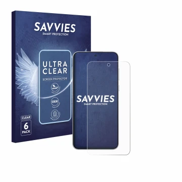 Vorderseite einer Produktverpackung mit dem Markenlogo Savvies. Daneben ist das Gerät OnePlus 15R mit dem zugehörigen Displays