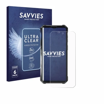 Vorderseite einer Produktverpackung mit dem Markenlogo Savvies. Daneben ist das Gerät Oukitel WP53 Pro mit dem zugehörigen Dis