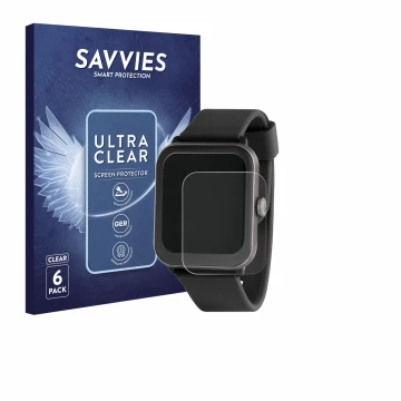 Vorderseite einer Produktverpackung mit dem Markenlogo Savvies. Daneben ist das Gerät Sector Smartwatch S-08 mit dem zugehörig