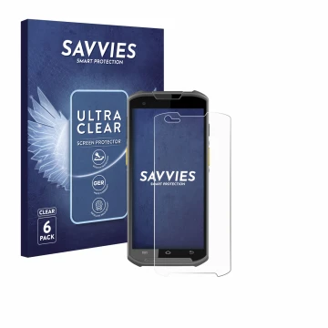 Vorderseite einer Produktverpackung mit dem Markenlogo Savvies. Daneben ist das Gerät Newland MT93 mit dem zugehörigen Display