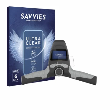 Vorderseite einer Produktverpackung mit dem Markenlogo Savvies. Daneben ist das Gerät PowaKaddy FW5s mit dem zugehörigen Displ