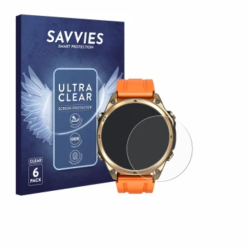 Vorderseite einer Produktverpackung mit dem Markenlogo Savvies. Daneben ist das Gerät Doogee Anywise W1 mit dem zugehörigen Di