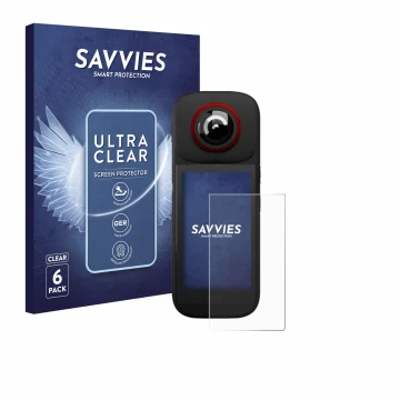 Vorderseite einer Produktverpackung mit dem Markenlogo Savvies. Daneben ist das Gerät Labpano PanoX V3 360° mit dem zugehörige
