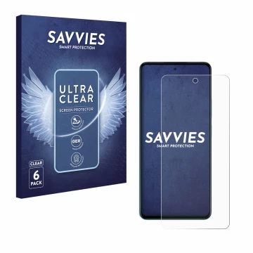 Vorderseite einer Produktverpackung mit dem Markenlogo Savvies. Daneben ist das Gerät Oppo A5 mit dem zugehörigen Displayschut