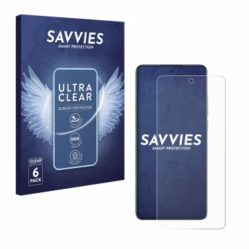 Vorderseite einer Produktverpackung mit dem Markenlogo Savvies. Daneben ist das Gerät Oppo K13 mit dem zugehörigen Displayschu