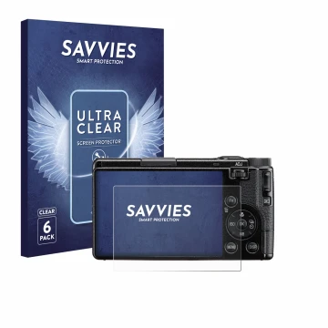 Vorderseite einer Produktverpackung mit dem Markenlogo Savvies. Daneben ist das Gerät Ricoh GR IV HDF 2025 mit dem zugehörigen