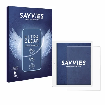 Vorderseite einer Produktverpackung mit dem Markenlogo Savvies. Daneben ist das Gerät Bigme B751C-S mit dem zugehörigen Displa