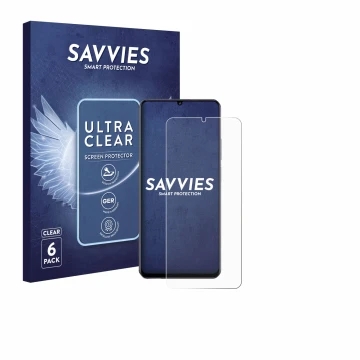 Vorderseite einer Produktverpackung mit dem Markenlogo Savvies. Daneben ist das Gerät realme Note 70 mit dem zugehörigen Displ