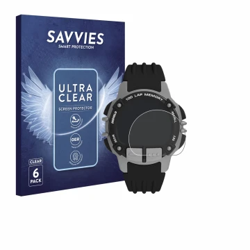 Vorderseite einer Produktverpackung mit dem Markenlogo Savvies. Daneben ist das Gerät Timex Ironman TW5M63200 mit dem zugehöri