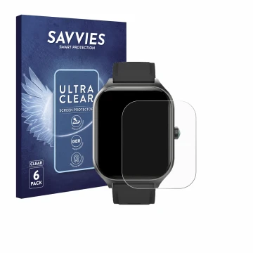 Vorderseite einer Produktverpackung mit dem Markenlogo Savvies. Daneben ist das Gerät FORRLITE Smartwatch 2.01