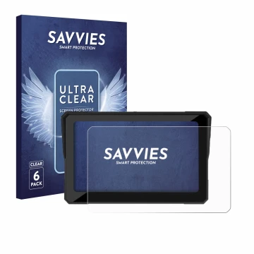 Vorderseite einer Produktverpackung mit dem Markenlogo Savvies. Daneben ist das Gerät Carpuride W702 Plus 7