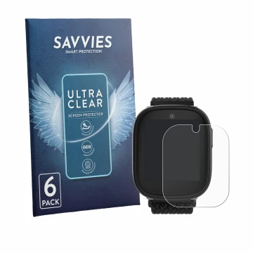 Vorderseite einer Produktverpackung mit dem Markenlogo Savvies. Daneben ist das Gerät Xplora X6 Play eSIM (2. Generation) mit 