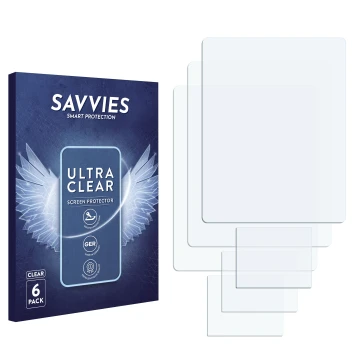 Vorderseite einer Produktverpackung mit dem Markenlogo Savvies. Daneben ist der zugehörige Displayschutz.