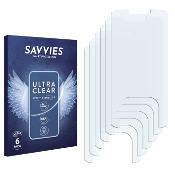 Vorderseite einer Produktverpackung mit dem Markenlogo Savvies. Daneben ist der zugehörige Displayschutz.