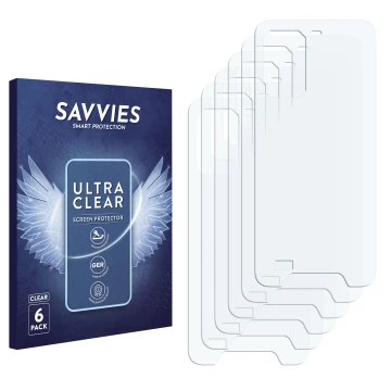 Vorderseite einer Produktverpackung mit dem Markenlogo Savvies. Daneben ist der zugehörige Displayschutz.