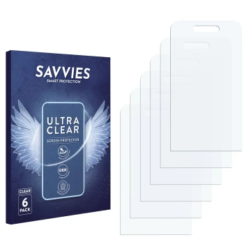 Vorderseite einer Produktverpackung mit dem Markenlogo Savvies. Daneben ist der zugehörige Displayschutz.
