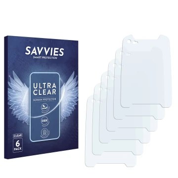 Vorderseite einer Produktverpackung mit dem Markenlogo Savvies. Daneben ist der zugehörige Displayschutz.