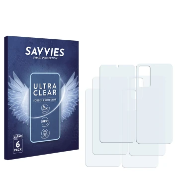 Vorderseite einer Produktverpackung mit dem Markenlogo Savvies. Daneben ist der zugehörige Displayschutz.