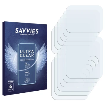 Vorderseite einer Produktverpackung mit dem Markenlogo Savvies. Daneben ist der zugehörige Displayschutz.