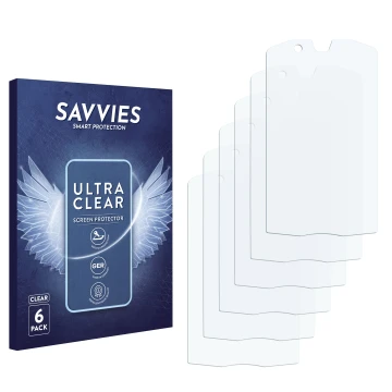 Vorderseite einer Produktverpackung mit dem Markenlogo Savvies. Daneben ist der zugehörige Displayschutz.