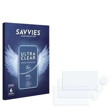 Vorderseite einer Produktverpackung mit dem Markenlogo Savvies. Daneben ist der zugehörige Displayschutz.