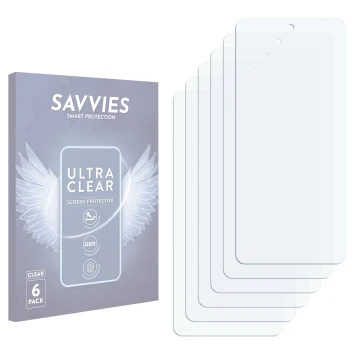 Vorderseite einer Produktverpackung mit dem Markenlogo Savvies. Daneben ist der zugehörige Displayschutz.