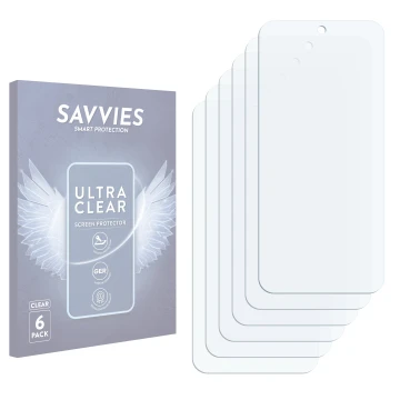Vorderseite einer Produktverpackung mit dem Markenlogo Savvies. Daneben ist der zugehörige Displayschutz.