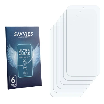 Vorderseite einer Produktverpackung mit dem Markenlogo Savvies. Daneben ist der zugehörige Displayschutz.