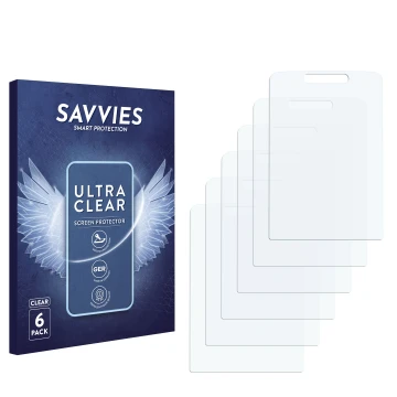 Vorderseite einer Produktverpackung mit dem Markenlogo Savvies. Daneben ist der zugehörige Displayschutz.