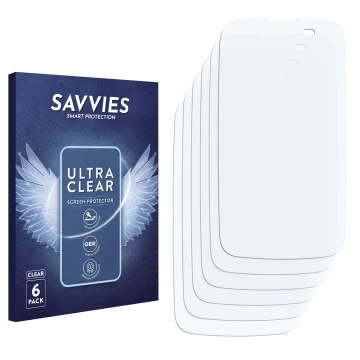 Vorderseite einer Produktverpackung mit dem Markenlogo Savvies. Daneben ist der zugehörige Displayschutz.