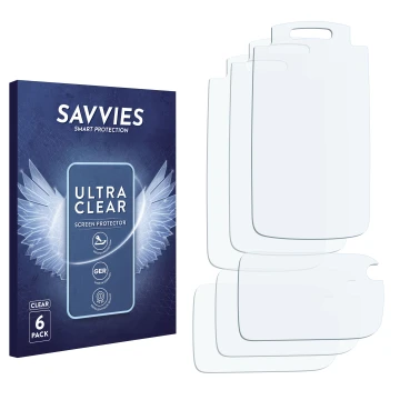 Vorderseite einer Produktverpackung mit dem Markenlogo Savvies. Daneben ist der zugehörige Displayschutz.