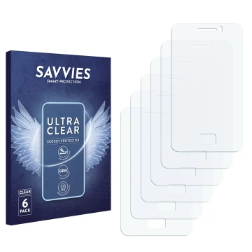 Vorderseite einer Produktverpackung mit dem Markenlogo Savvies. Daneben ist der zugehörige Displayschutz.