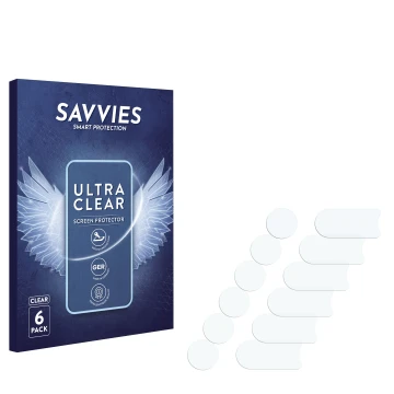 Vorderseite einer Produktverpackung mit dem Markenlogo Savvies. Daneben ist der zugehörige Displayschutz.