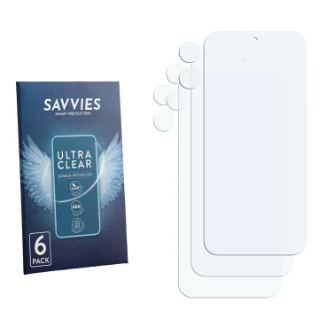 Vorderseite einer Produktverpackung mit dem Markenlogo Savvies. Daneben ist der zugehörige Displayschutz.
