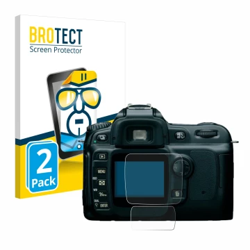 Vorderseite einer Produktverpackung mit dem Markenlogo BROTECT. Daneben ist das Gerät Nikon D50 mit dem zugehörigen Displaysch