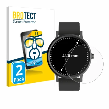 Vorderseite einer Produktverpackung mit dem Markenlogo BROTECT. Daneben ist das Gerät Armbanduhren (Kreisrund, ø: 41 mm) mit d