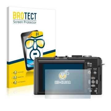 Vorderseite einer Produktverpackung mit dem Markenlogo BROTECT. Daneben ist das Gerät Panasonic Lumix DMC-LX3 mit dem zugehöri
