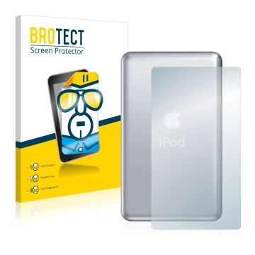 Vorderseite einer Produktverpackung mit dem Markenlogo BROTECT. Daneben ist das Gerät Apple iPod classic 120 GB (Rückseite, 7.