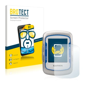 Vorderseite einer Produktverpackung mit dem Markenlogo BROTECT. Daneben ist das Gerät Garmin Edge 500 mit dem zugehörigen Disp