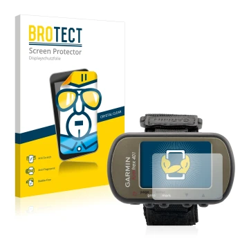 Vorderseite einer Produktverpackung mit dem Markenlogo BROTECT. Daneben ist das Gerät Garmin Foretrex 401 mit dem zugehörigen 