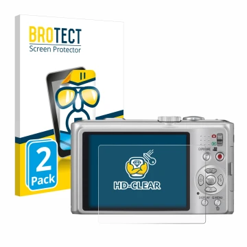 Vorderseite einer Produktverpackung mit dem Markenlogo BROTECT. Daneben ist das Gerät Panasonic Lumix DMC-TZ10 mit dem zugehör