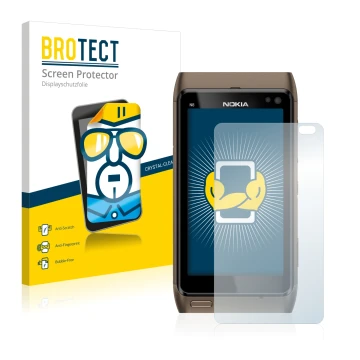 Vorderseite einer Produktverpackung mit dem Markenlogo BROTECT. Daneben ist das Gerät Nokia n8 mit dem zugehörigen Displayschu