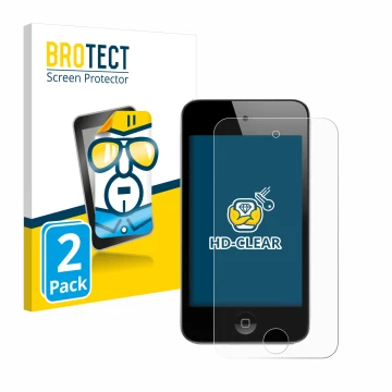 Vorderseite einer Produktverpackung mit dem Markenlogo BROTECT. Daneben ist das Gerät Apple iPod Touch (4. Gen.) mit dem zugeh