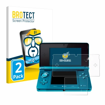 Vorderseite einer Produktverpackung mit dem Markenlogo BROTECT. Daneben ist das Gerät Nintendo 3DS mit dem zugehörigen Display