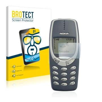 Vorderseite einer Produktverpackung mit dem Markenlogo BROTECT. Daneben ist das Gerät Nokia 3310 2011 mit dem zugehörigen Disp