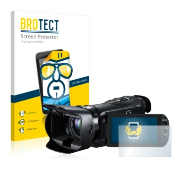Vorderseite einer Produktverpackung mit dem Markenlogo BROTECT. Daneben ist das Gerät Canon Legria HF G10 mit dem zugehörigen 