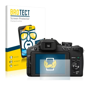 Vorderseite einer Produktverpackung mit dem Markenlogo BROTECT. Daneben ist das Gerät Panasonic Lumix DMC-FZ150 mit dem zugehö